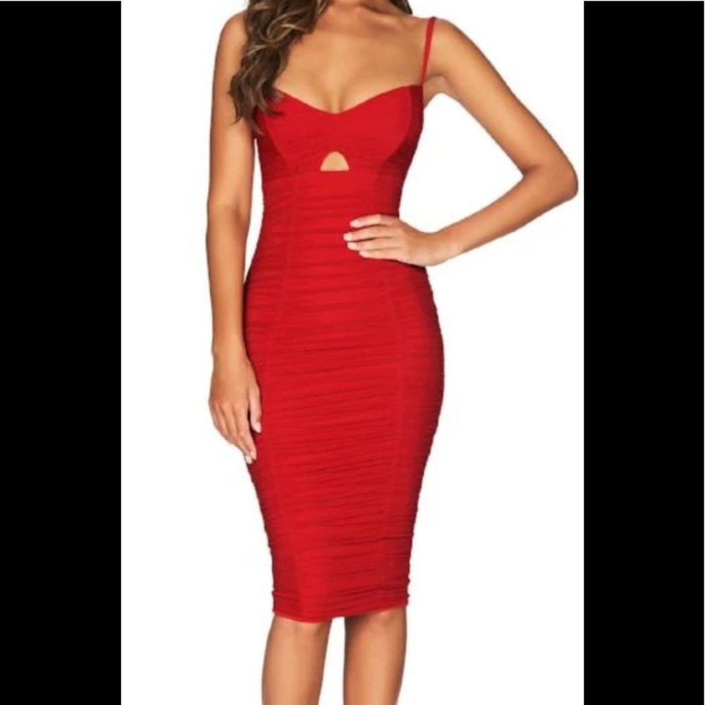 Nookie red ruched cut out hot dress. Size Medium.